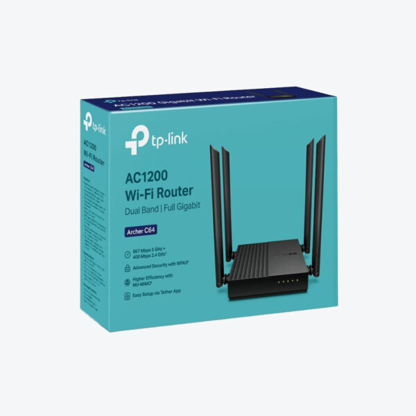 Router TP-Link Archer C64 – AC1200 – Doble Banda – 4 Antenas – WiFi Estable y Rápido