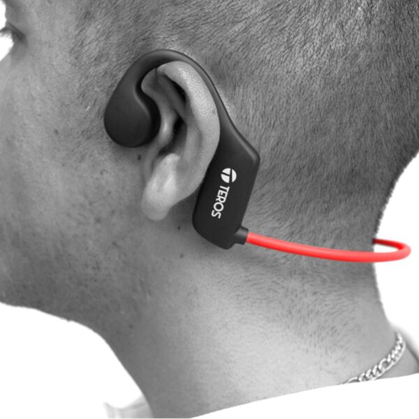Audífonos Bluetooth TEROS TE-8078R – Conducción de Aire – Rojo/Gris – Manos Libres – Deportivos