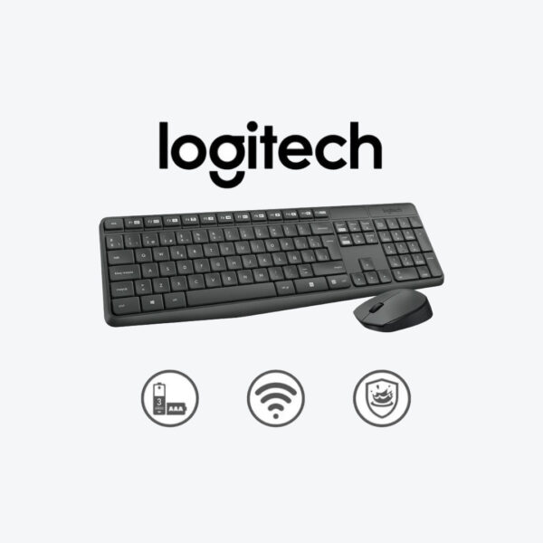 Combo Logitech MK235 – Teclado + Mouse – USB Inalámbrico – Batería Duradera