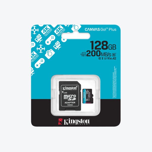 Memoria MicroSD Kingston Canvas Go! Plus 128GB – UHS-I U3 V30 – 4K – Incluye Adaptador SD